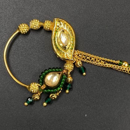 ZEVAR I Gold-Plated Kundan-Studded Chained Nose Ring