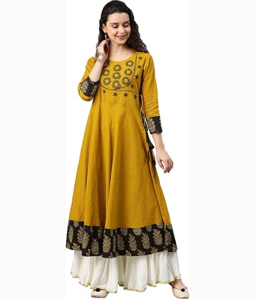Yash Gallery Cotton Embroidered Anarkali Women's Kurti - Mustard ( Pack of 1 )