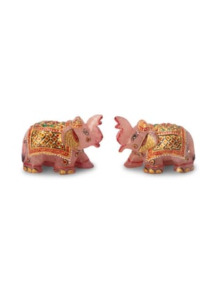 Elephant Pair in Rosy Tones