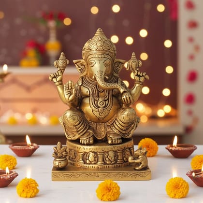 Brass Showpiece Ganesh Ji God Idol Statue (BSMAS1601 E)