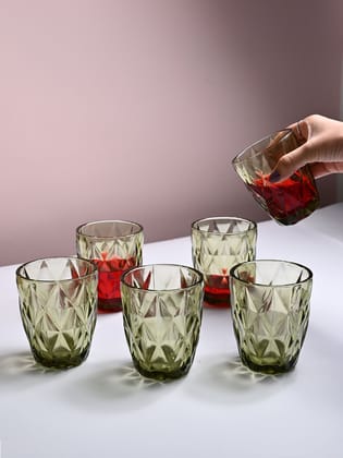 Green Glass Tumbler Set of 6