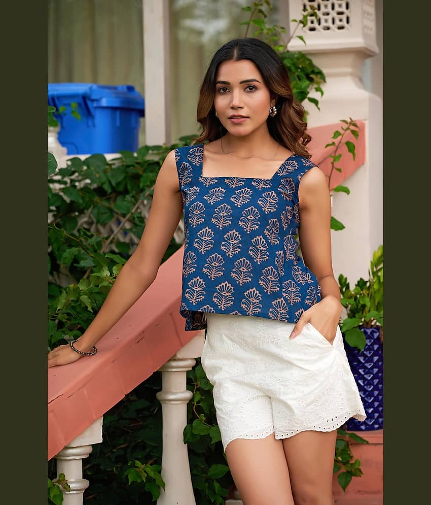 Vbuyz Women's Cotton Regular Top ( Blue )
