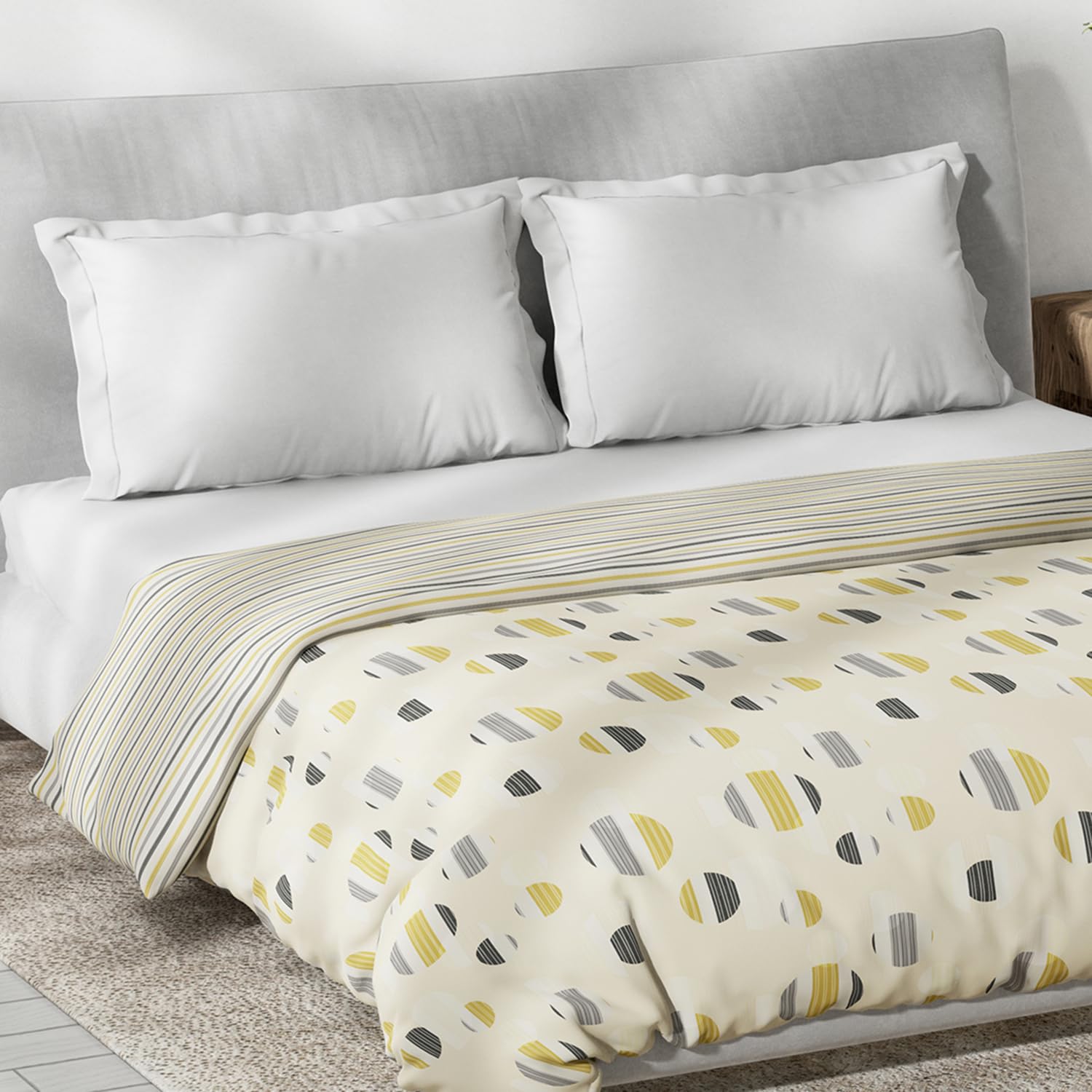 DDECOR - Primary Collection 100% Cotton Geometric Pattern VOLTC Queen Dohar |229 CM X 254 CM| - Yellow