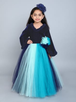 PinkChick Multicolor Velvet Gown -Blue-1-2y / Blue