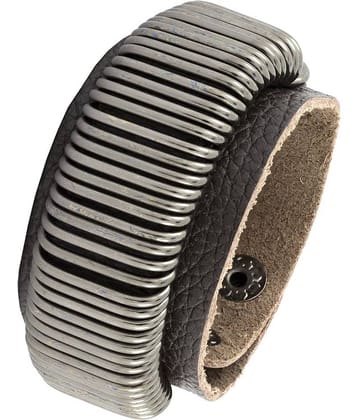 The Jewelbox Accents Biker Punk Funky 100% Genuine Handcrafted Black Leather Wrist Band Bracelet Men Boys