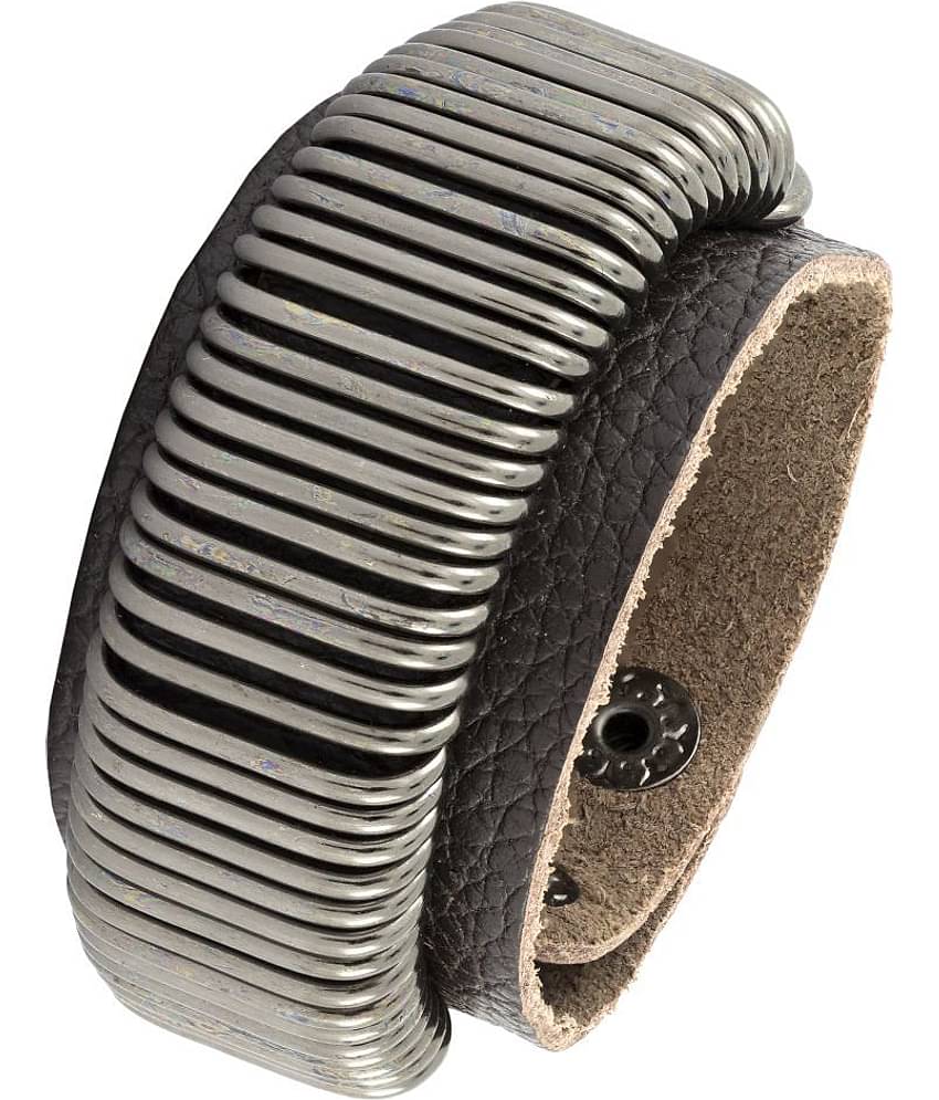 The Jewelbox Accents Biker Punk Funky 100% Genuine Handcrafted Black Leather Wrist Band Bracelet Men Boys