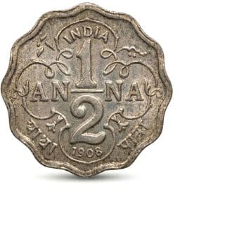 Half Anna 1908 Edward VII, British India old Fancy Coin Silver Plated Heritage