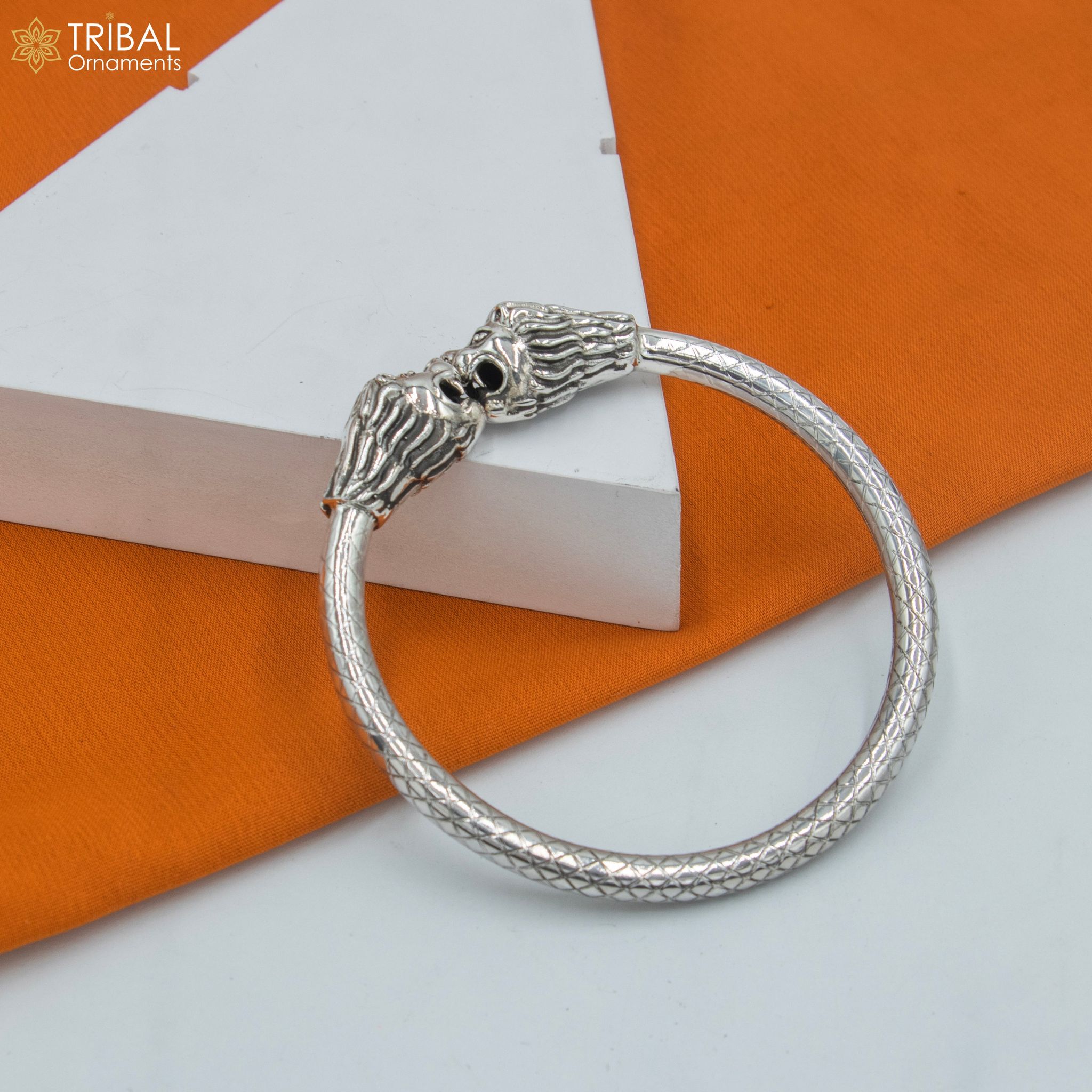 925 sterling silver handmade Lion face design  bangle bracelet kada nsk892-2 - 8 or 2.5 inches