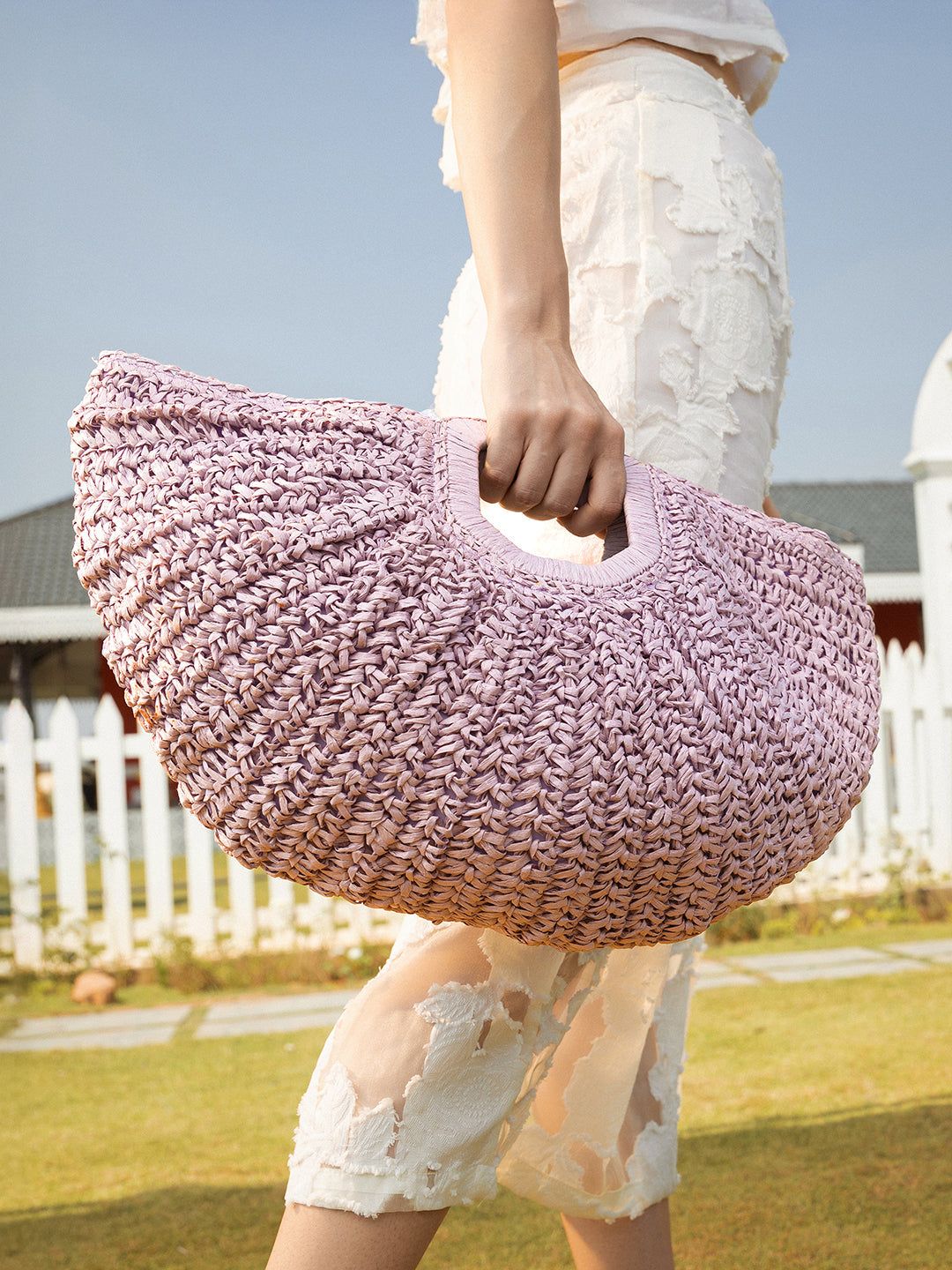 The Sol-Straw Hand Bag - Lilac-Handbag
