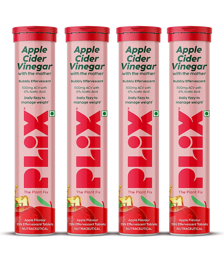 Plix Apple Cider Vinegar Effervescent Tablet with mother,Vit B6 & B12 for weight loss (4 x 15 No)