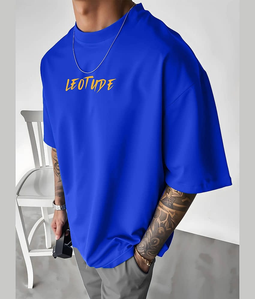 Trond Men Cotton Blend Oversized Fit Printed T-Shirt ( Blue )