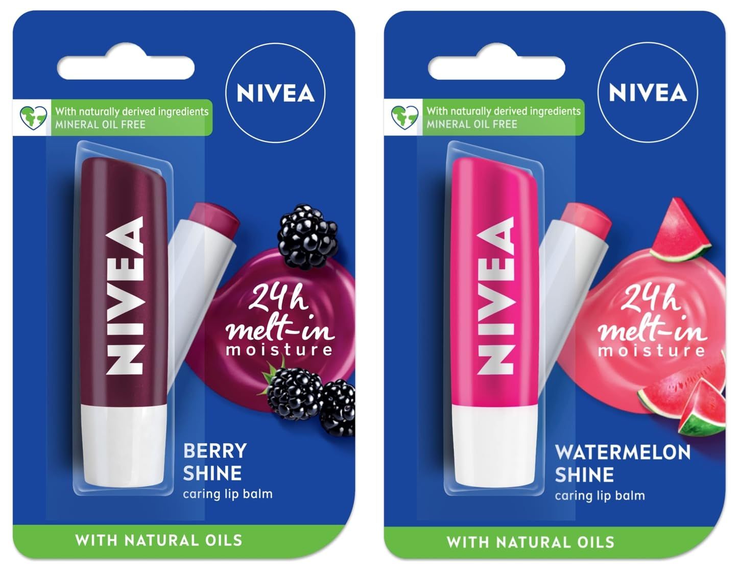 NIVEA Lip Balm, Fruity Watermelon Shine, 4.8g & Nivea Lip Balm, Fruity Berry Shine, 4.8G,Purple NIVEA Lip Balm, Fruity Watermelon Shine, 4.8g & Nivea Lip Balm, Fruity Berry Shine, 4.8G,Purple - Watermelon / 4.8 g (Pack of 1)