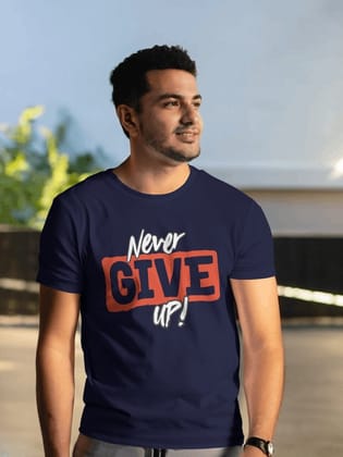 Never Give Up Youth Cotton T-shirt-XS / Navy Blue