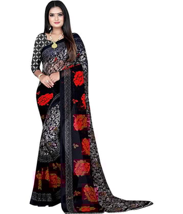 LEELAVATI Georgette Printed Saree With Unstitched Blouse Piece ( Multicolor )