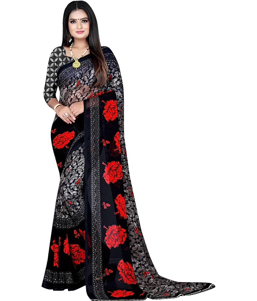 LEELAVATI Georgette Printed Saree With Unstitched Blouse Piece ( Multicolor )