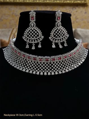 Mesh design silver finish AD set with ruby stones design on top edge