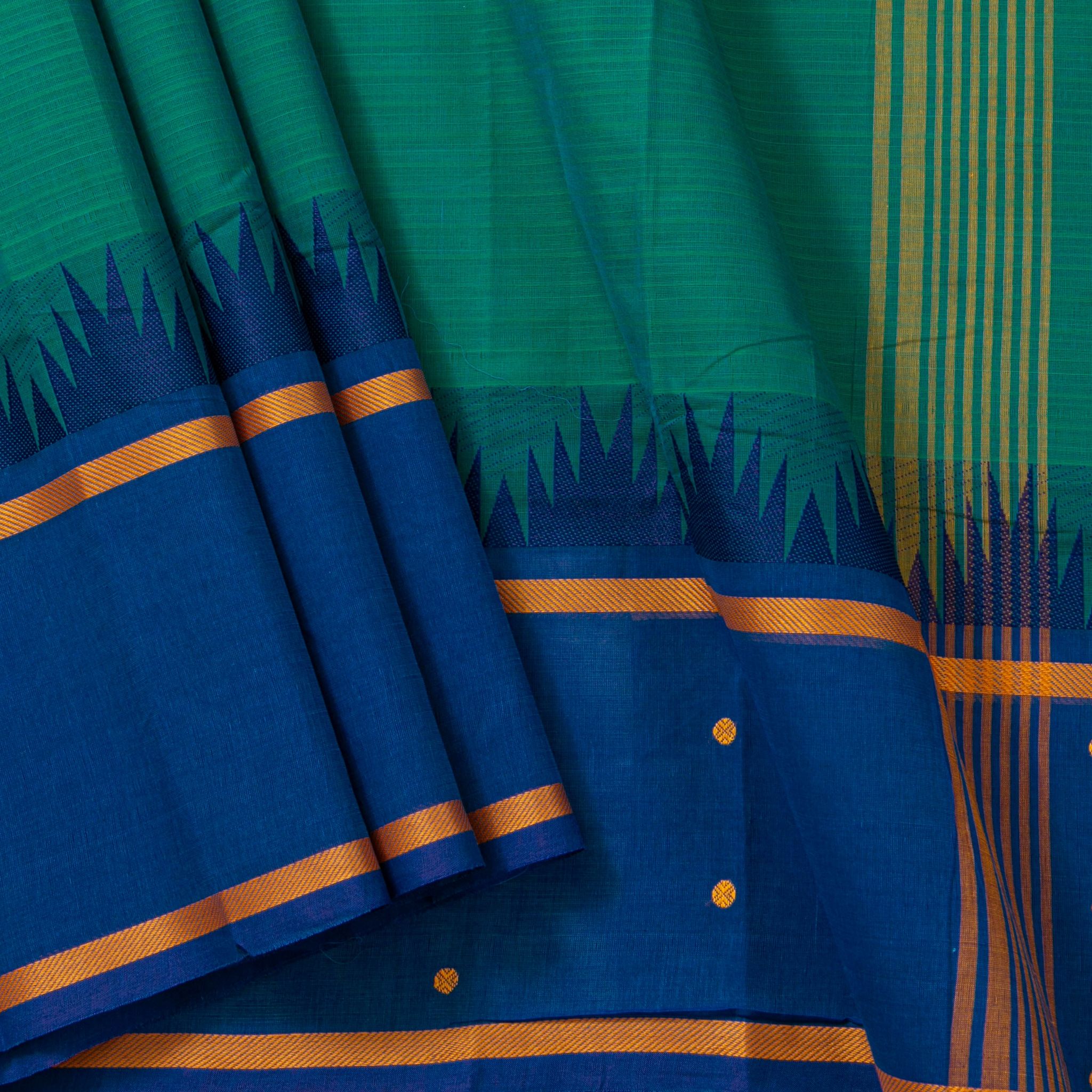 Green Kanchi Cotton Saree Ganga Jamuna Border PV MM KC 223