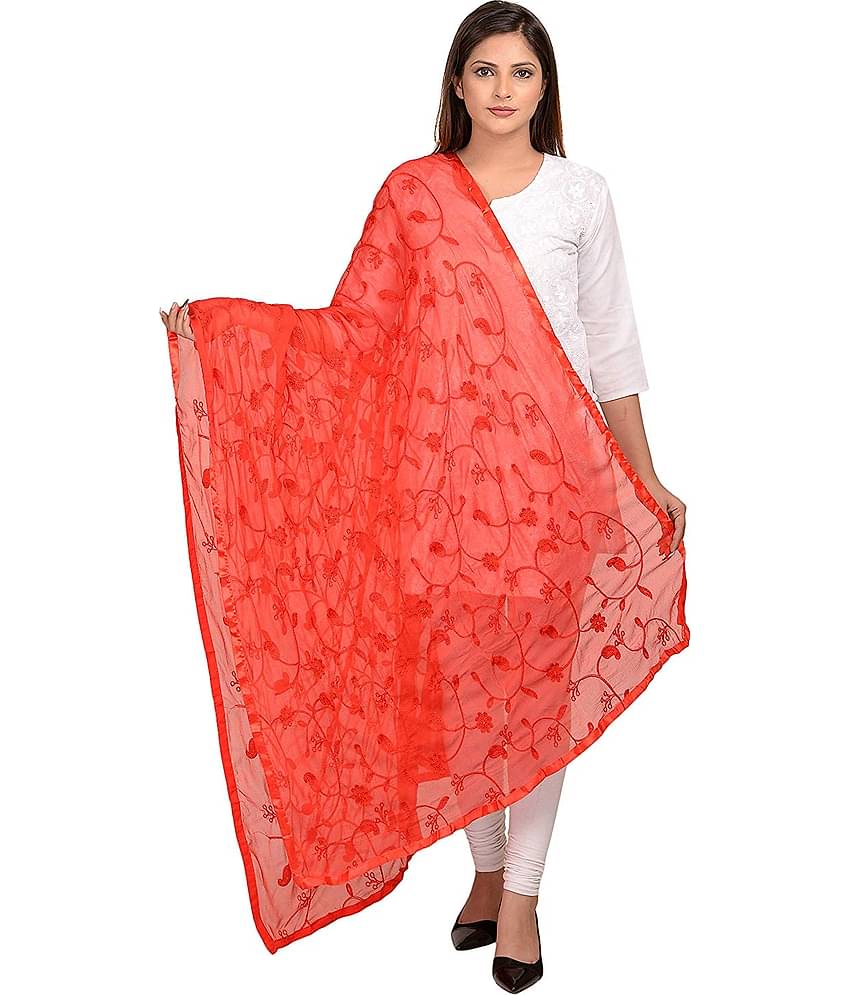 Raj Red Chiffon Dupatta - Single
