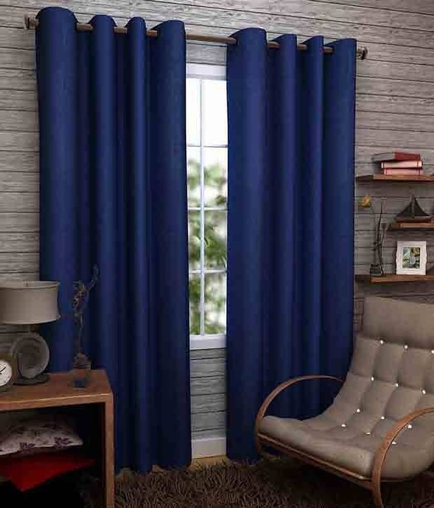 Tanishka Fabs Solid Semi-Transparent Eyelet Curtain 7 ft ( Pack of 2 ) - Blue