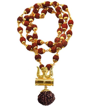 Shiv Trishul Damru Gold-plated Locket with Rudraksha Mala
