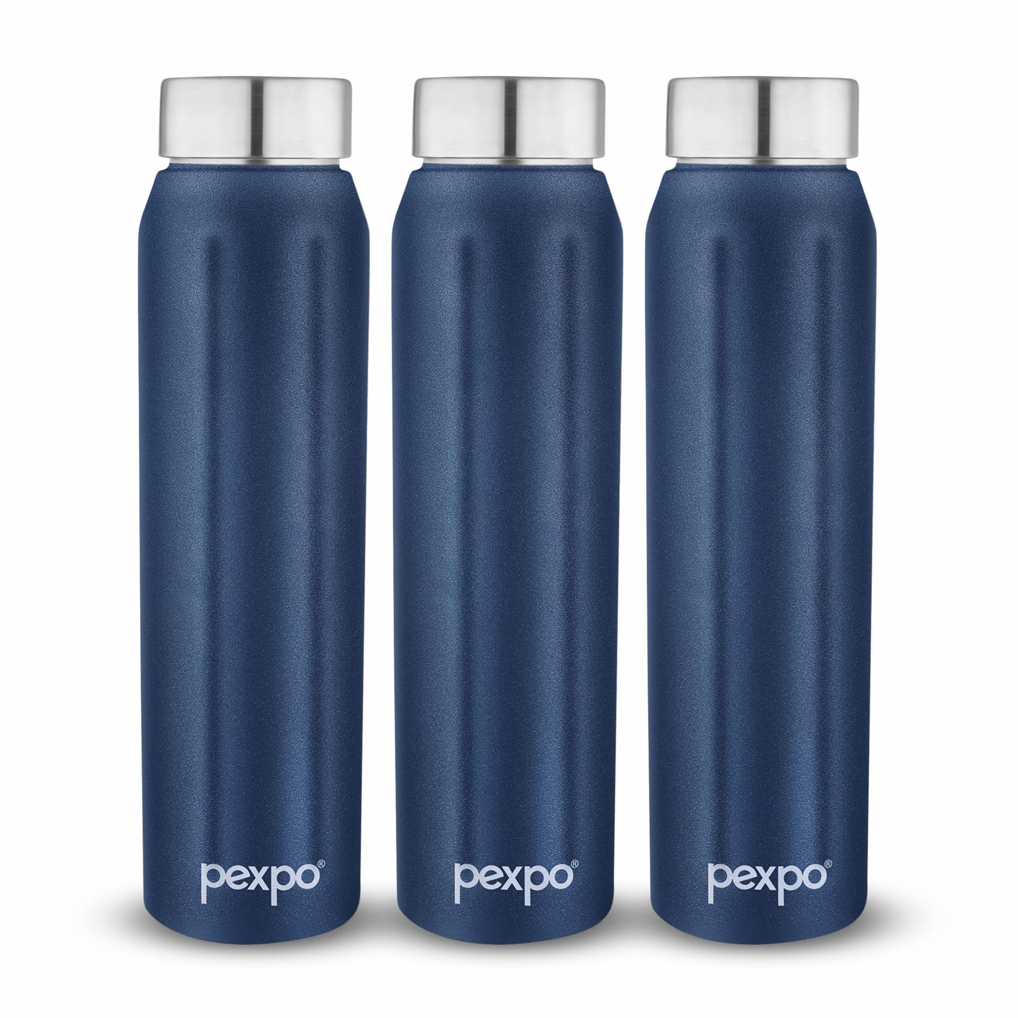 PEXPO Stainless Steel Fridge Water Bottle | 1000ml, Pack of 3, Denim Blue | Eco-Friendly Water Bottle Suitable For Adults & Kids