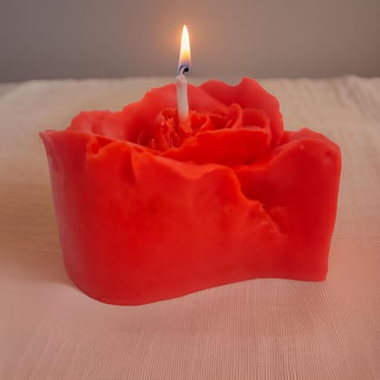 Heart Shape Rose Flower Shape for Home Decor | Romantic Fragrance | Smoke-Free Pillar | Romantic Night Candle (Pack of 1, Red)