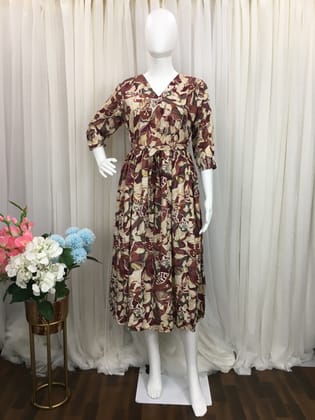 New York Style - Maroon Off White  - Maternity Wear  - Soft Rayon-36 - 38 ( S - M )