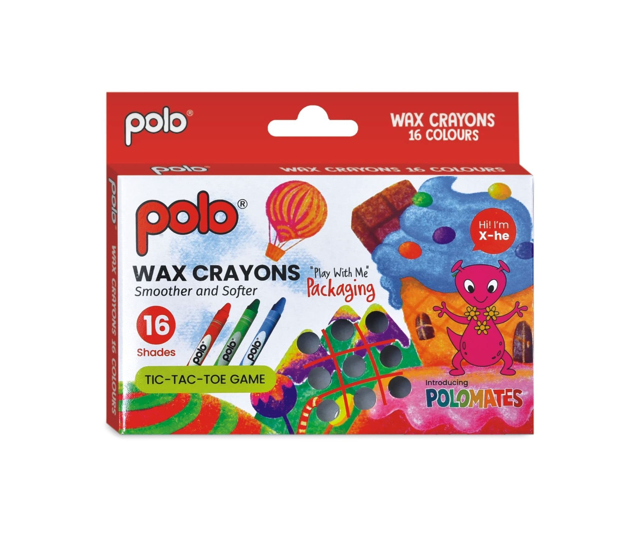 polo wax crayons pack of 5 | 16 bright & smooth shades (75mm) | non-toxic & kid-safe | perfect for coloring, drawing & school projects