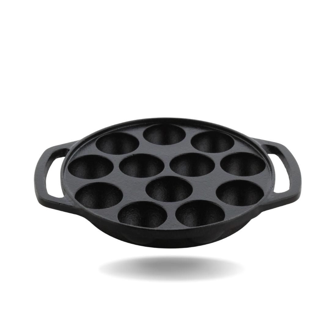TRILONIUM Triple Seasoned Cast Iron 12 Pits Paniyaram Pan 8 inches