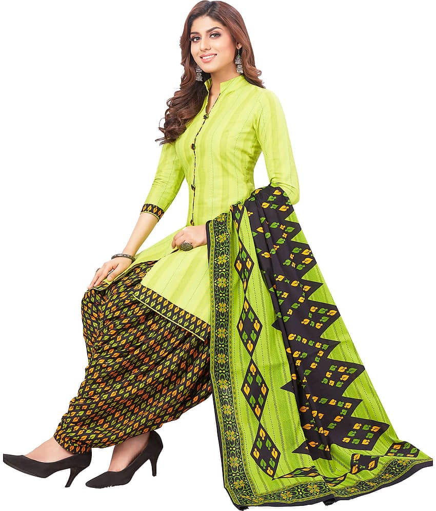 SIMMU Green Cotton Unstitched Dress Material - Single