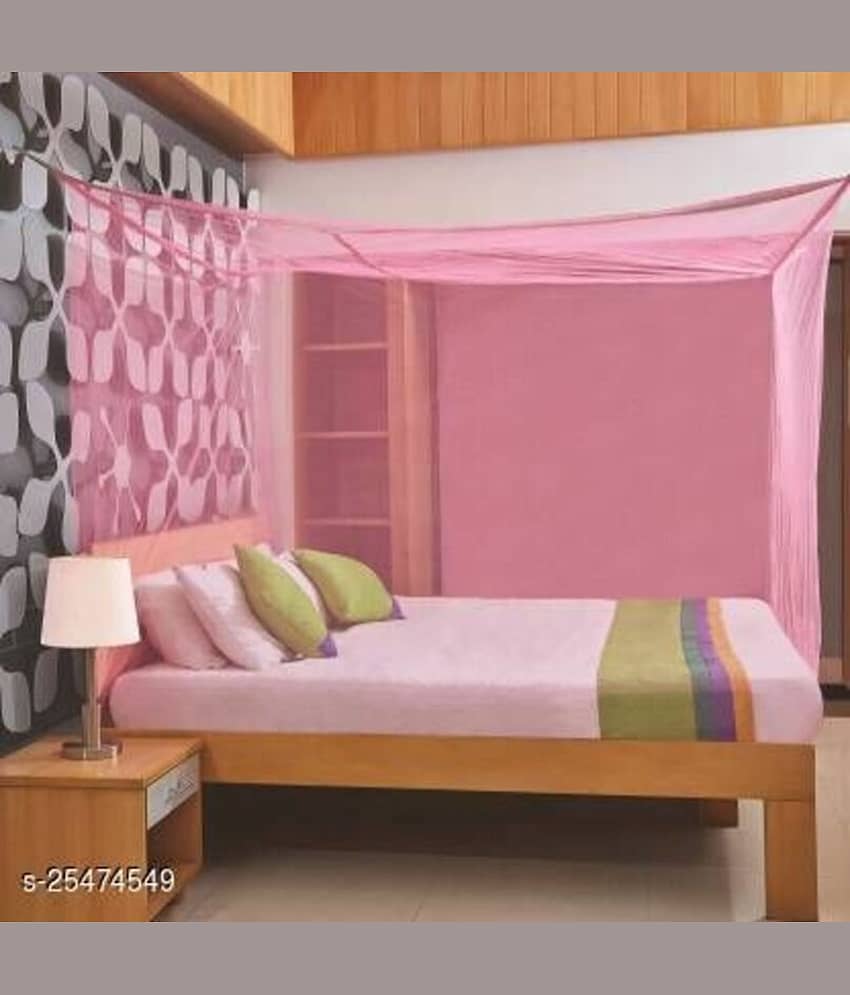NISSI King Pink Plain Mosquito Net, Machardani