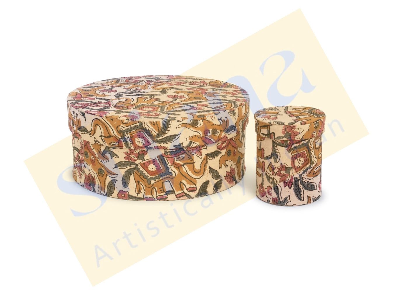Srjana Handcrafted Fabric Covered Round Storage Box