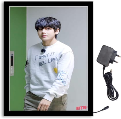 NOKKES Bts I Want It Real Love Light Photo Frame 8X10 inch Led Light photo Frame With Light Adaptor Led Light Photo Frame Black Color Photo Frame_AQW140