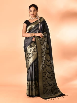 Grey Pure Banarasi Weaving Silk Saree