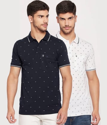 UNIBERRY Pack of 2 Cotton Blend Regular Fit Printed Half Sleeves Men's Polo T Shirt ( Navy )
