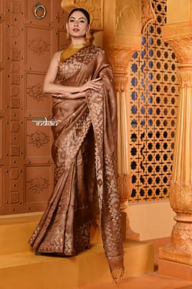 Shubh ~ Pure Tussar Silk Jamdhani Saree in Smart Brown