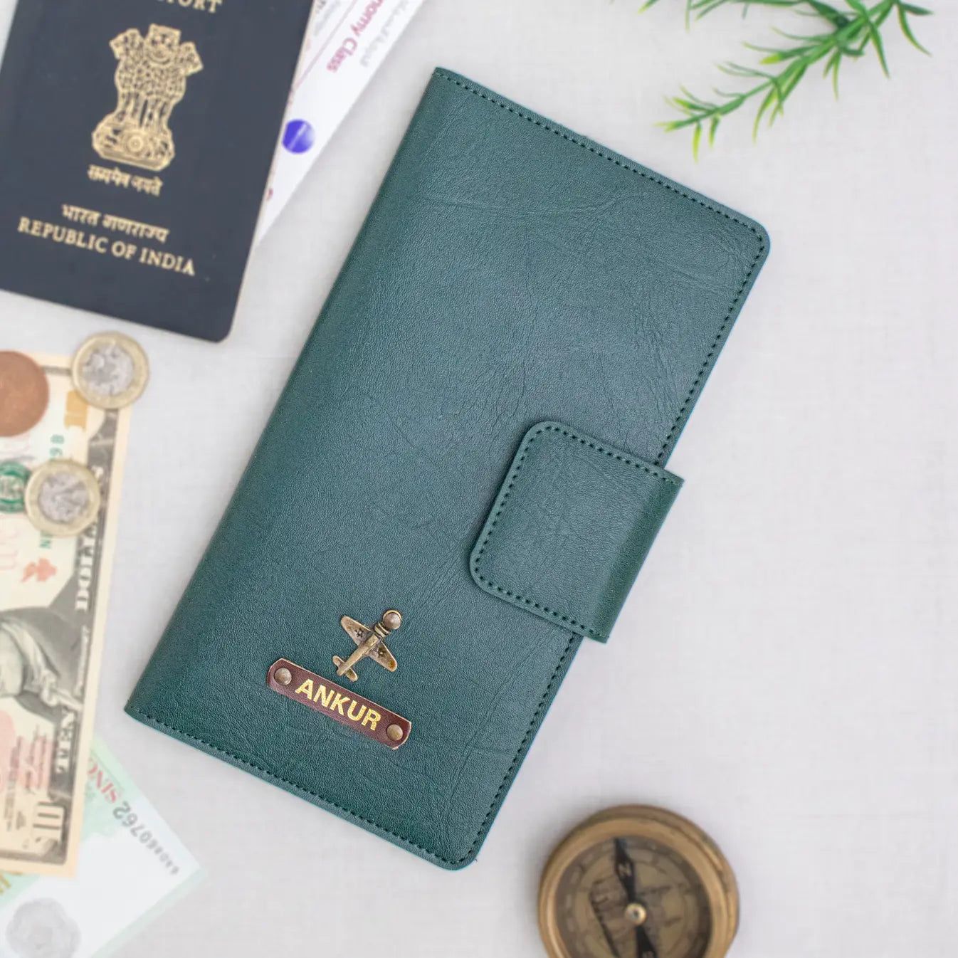 PERSONALISED TRAVEL WALLET - GREEN-Green
