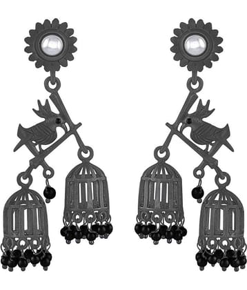 Spargz Bird Alloy Silver Oxidise Plated Color Stone & Pearl Dangle Earring For Women TER_300