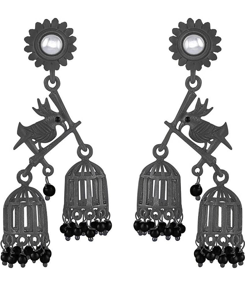 Spargz Bird Alloy Silver Oxidise Plated Color Stone & Pearl Dangle Earring For Women TER_300