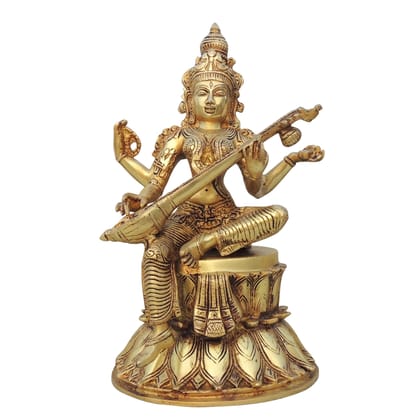 Brass Saraswati Ji Premium Idol - Decorative Handcrafted Statue, Height : 14 Inch (BSMAS1536 F)
