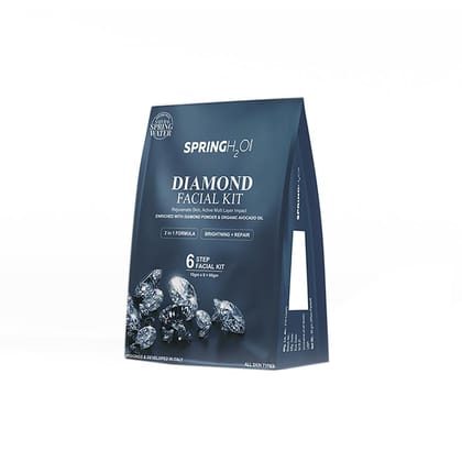 SPRING H2O Diamond Facial Kit 60 gm| 2 in 1 Formula Brightening+Repair | Enriched with Organic Avocado oil and Diamond Powder| Simple 6 Step