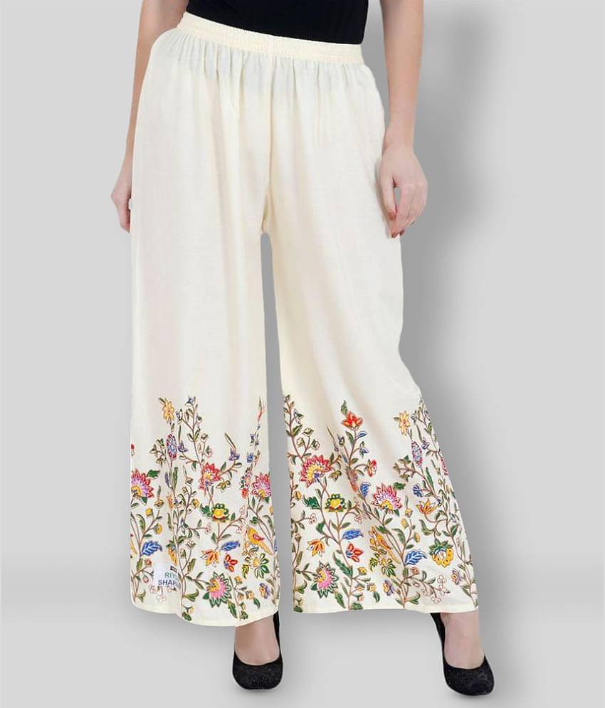 Aadrika Pack of 1 Rayon Flared Women's Palazzos ( Off White )