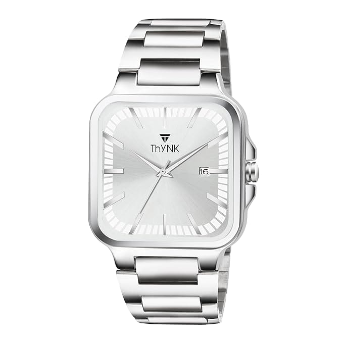 Thynk Men's Formal Analog Watch|Silver Square Dial, Stainless Steel Strap