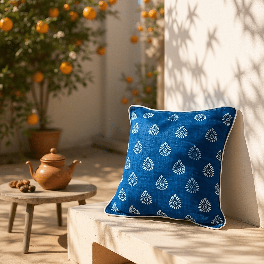Blue Hand Block Printed Cushion Cover -Set of 2