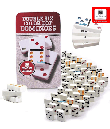 Fastdeal Double 6 Color Dot Dominoes Game Set 28 Pieces Set For Kids