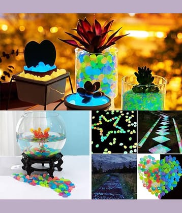 KRAMOX Radium Glossy Stone Colorful Glow in The Luminous Pebbles Rocks for Fish Tank Aquarium, Flower Pot, Garden Walkway Decoration (Multicolor, 100Pcs)