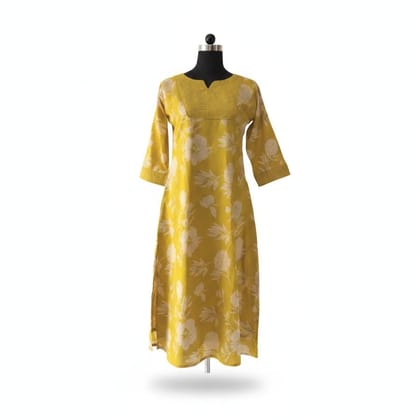 Women's Yellow Floral Cotton Kurti