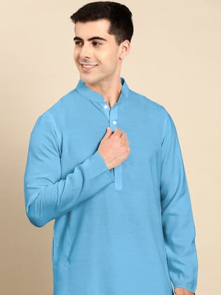 Blue Light Twill Weave Cotton Kurta  Set-Made To Measure / Only Kurta - No Lowers
