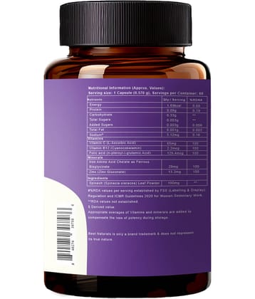 Best Naturals Iron + Folic Acid Capsules Supports Healthy Red Blood Cells, Energy Levels & Immune Function 60 No.s