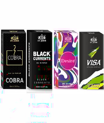 St. John Black Current,Cobra,Desire & VISA Pocket Perfume for Men 10 ml ( Pack of 4 )